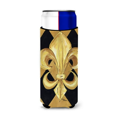 

Caroline s Treasures 8125MUK Black and Gold Fleur de lis New Orleans Ultra Hugger for slim cans Slim Can multicolor