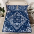 thumbnail image 2 of Manfei Exotic Style Flowers Twin Sheet Sets,Rustic Damask Floral Twin Fitted Sheet,Deepblue White Flat Sheet For Kids,Ultra Soft Home Decor,3 Pieces, 2 of 7