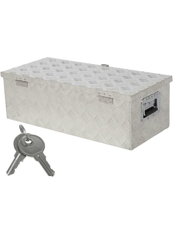 20-Inch Heavy Duty Aluminum Diamond Plate Tool Box Chest Box Pick Up Truck Bed RV Trailer Toolbox Storage Lockable Organizer with Side Handle and Lock Keys Silver