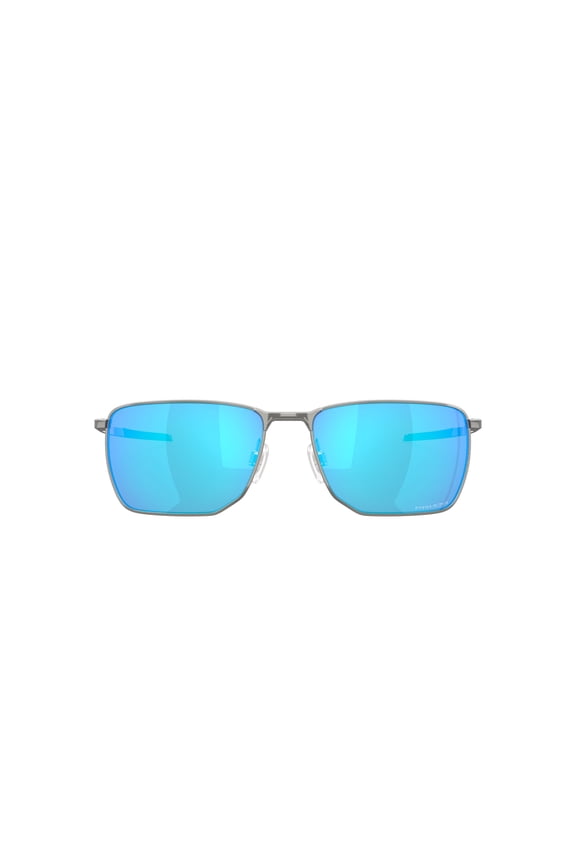 Ejector Sunglasses, Rectangular Metal Eyeglasses with Prizm Lenses, Size 58, Satin Chrome/Prizm Sapphire