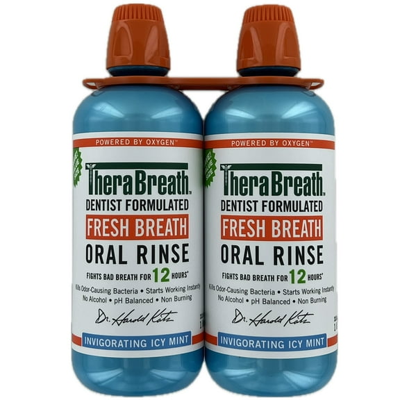 TheraBreath Fresh Breath Oral Rinse, Invigorating Icy Mint, 33.8 Fl Oz (2 Pack)
