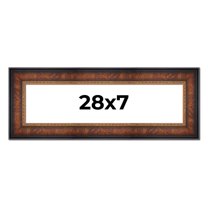 28x7 Frame Brown Walnut Gold Ornate Trim Solid Wood Plein Air Picture Frame | 3 Inch Moulding Width