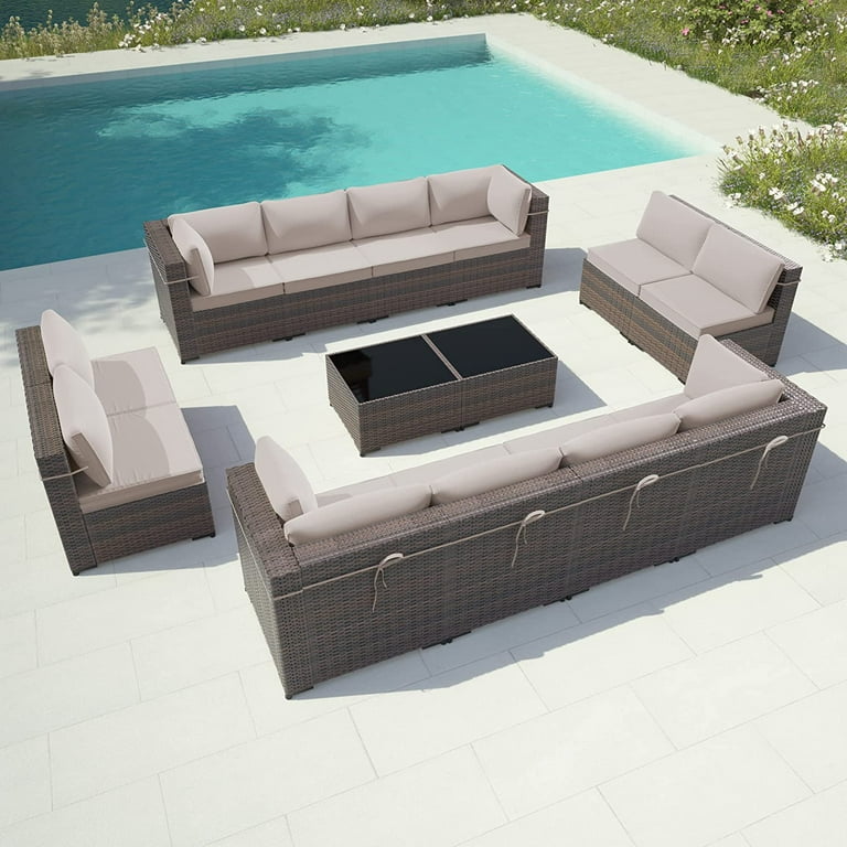 Grezone 6 Pieces Patio Outdoor Furniture Sets All Weather Wicker Sectional Sofa Couch Lawn Sectional Furniture with Washable Couch Cushions and Black