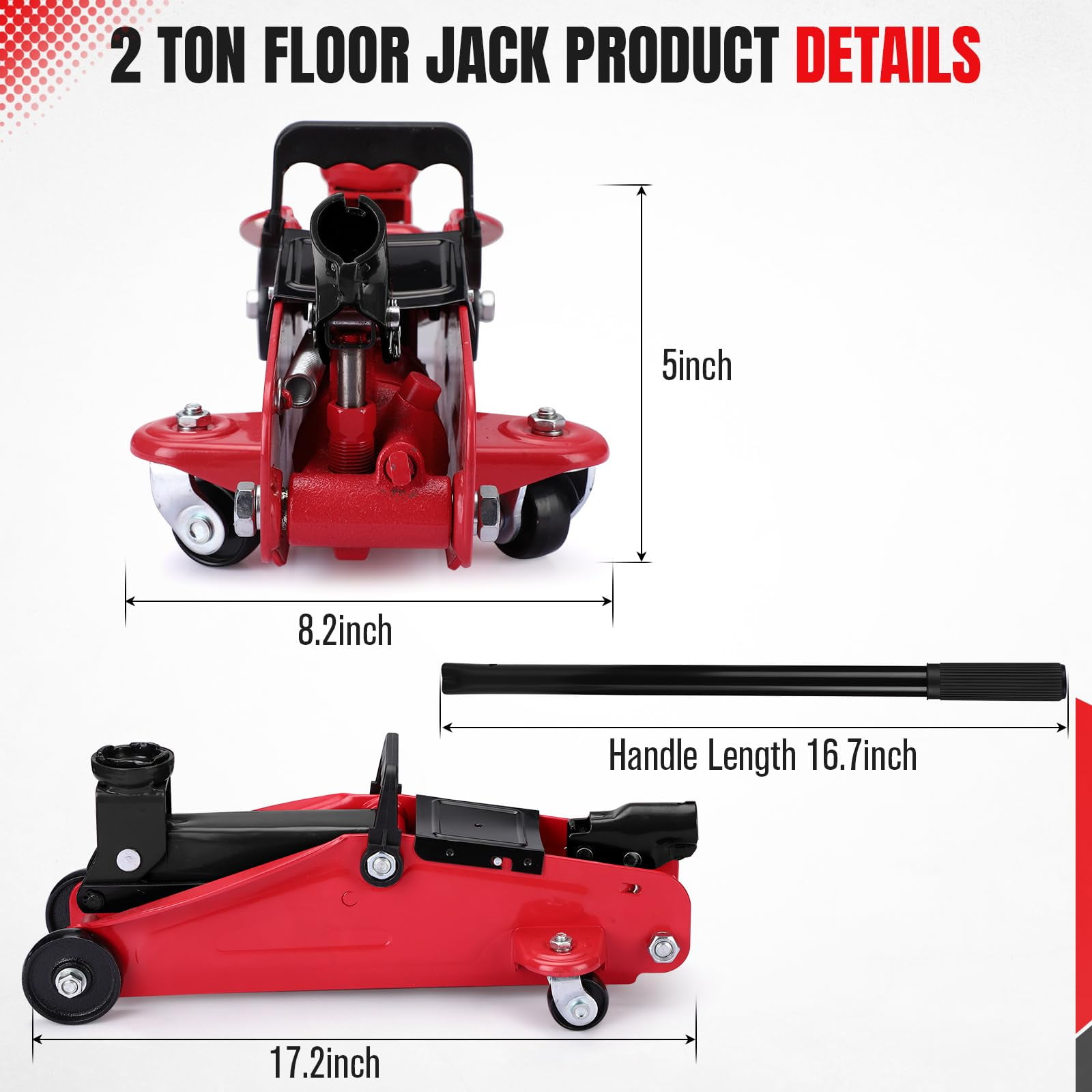Luku 2 Ton Hydraulic Floor Jack - Low Profile, Portable, Heavy Duty Steel Car Lift Range 3.35"-13"