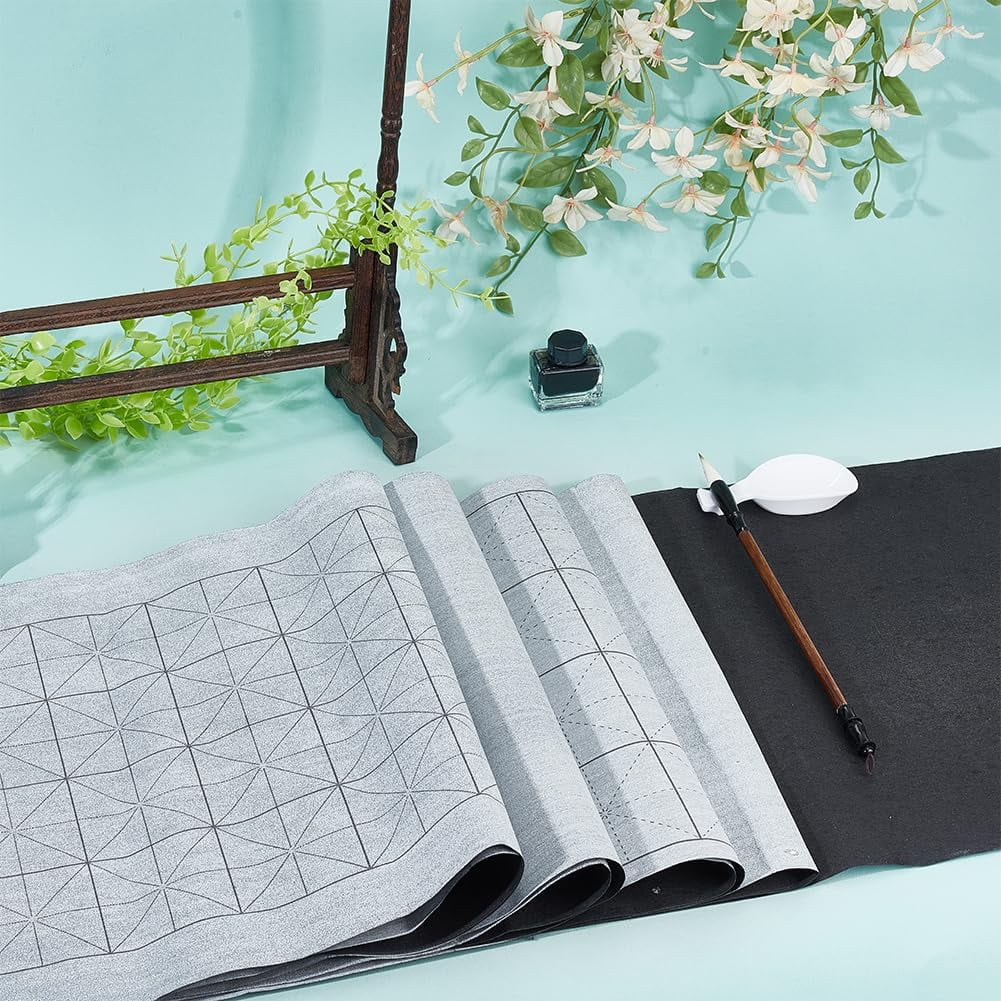 26Pcs No Ink Chinese Calligraphy Set with 24Pcs Grid Water Drawing Writing Cloth 1Pcs Traditional Calligraphy Writing Brushes Pen 1Pcs Water Dish for Calligraphy Class and Chinese Beginners Colorful