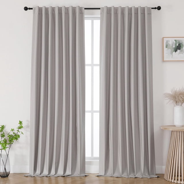 Joydeco Cortinas opacas de lino para dormitorio de 120 pulgadas de largo con pestaña trasera/bolsillo para barra, cortinas resistentes para sala de estar con aislamiento térmico, reducción de ruido, 2