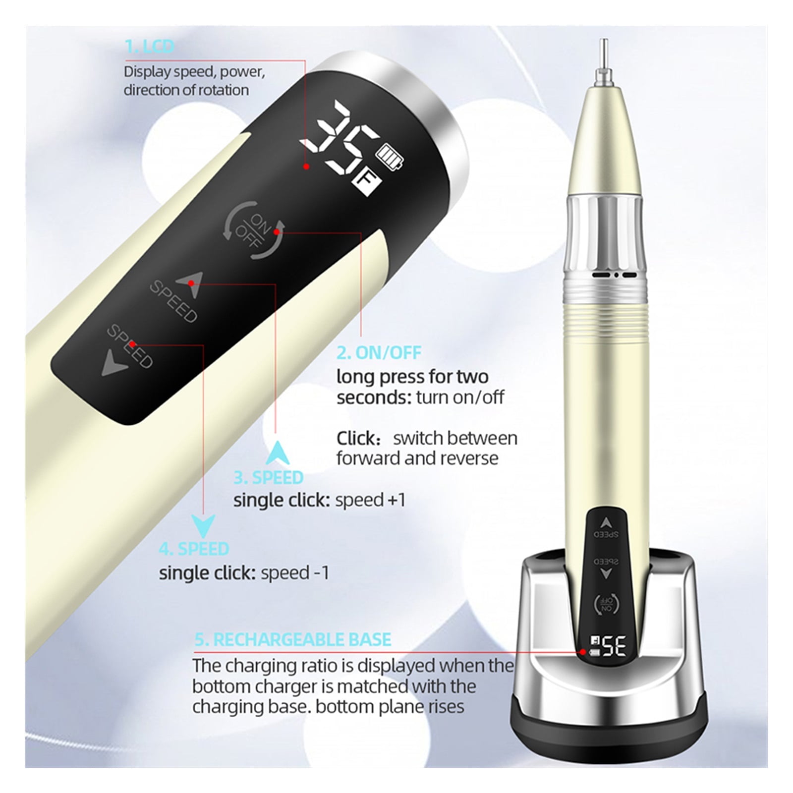 35000RPM Nail Drill Machine, Portable Power Storage Electric Nail Sander, Professional Manicure, Portable Electrical Nail File For Acrylic Nails ,Lightweight and Portable