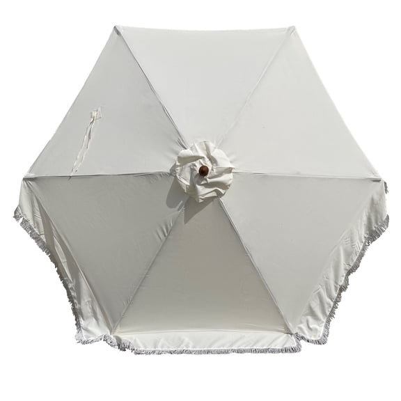 9ft 6 Ribs Replacement Umbrella Canopy w/Fringed Valance in Off-White (Canopy Only)