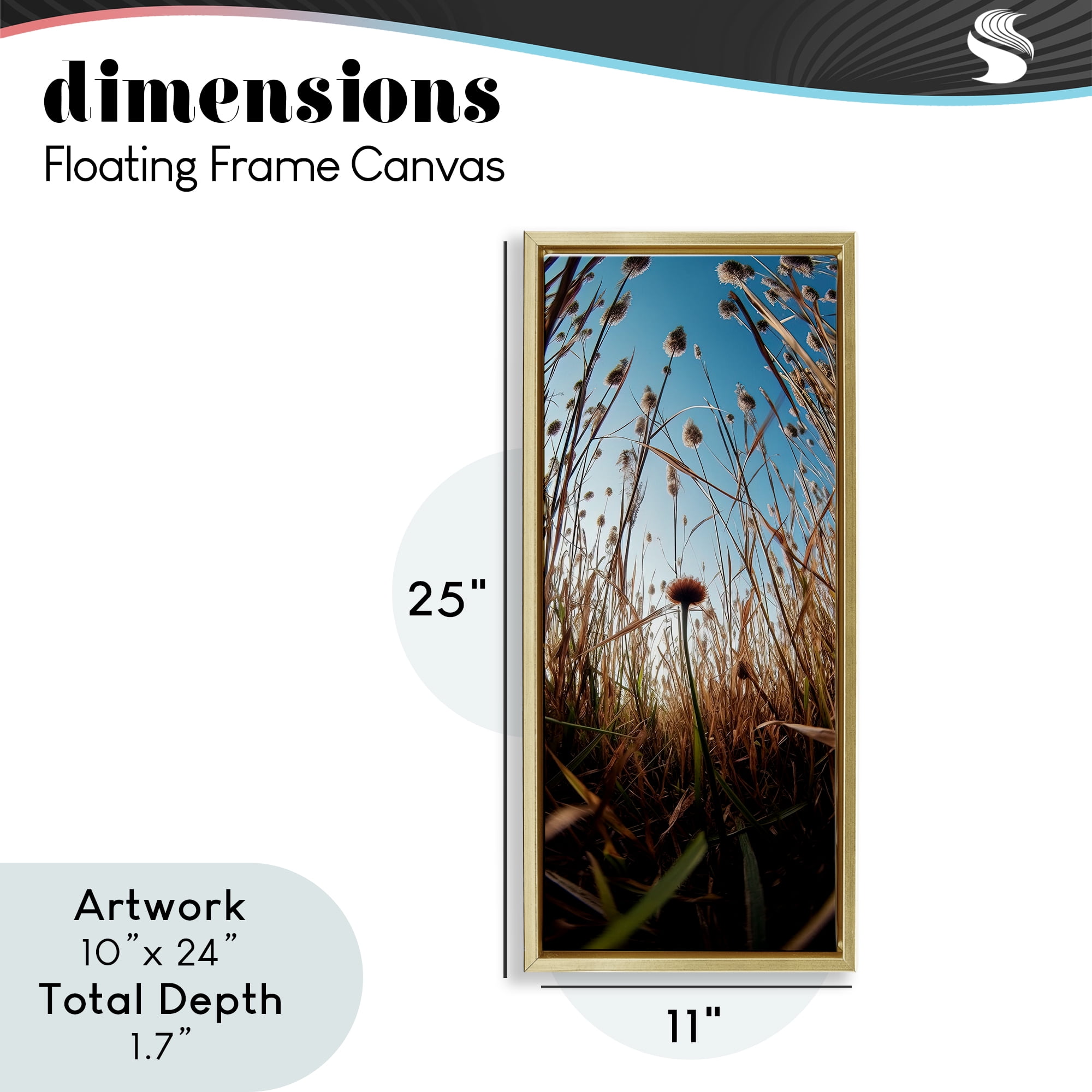 Daydream Botanical Meadow Gold Framed Floater Canvas Wall Art, design by Decent Exposures