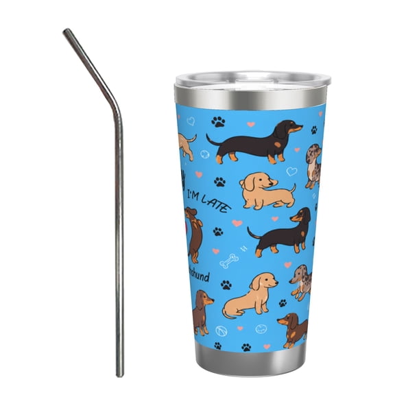 20oz Dachshund Dog Tumbler with Handle and Straw Insulated Insulated Car Cup Funny Dog Lover Gift with Stainless Steel Straw