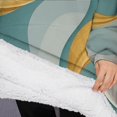 thumbnail image 3 of Oversized Wearable Blanket Hoodie,Teal Gold Wave Marble Pattern Sherpa Blanket Hoodie with Super Pockets,Super Warm Fuzzy Pullover for Women & Men, 3 of 6