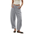 thumbnail image 2 of Siminsem Women Summer Crinkle Palazzo Pants High Waisted Wide Leg Linen Blend Trousers Loose Flowy Beach Vacation Outfits with Pockets Elastic Waist Drawstring Lounge Pant 2026, Grey, M, 2 of 4