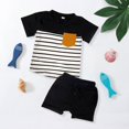 thumbnail image 4 of LNMQLPDBS Baby Boy Outfit Sets Summer Color Block Striped Short Sleeve Crewneck T Shirt with Chest Pocket + Solid Elastic Waist Shorts 2pcs Sets 3 Year Old Boy Gifts Cute Toddler Clothes Sets, 4 of 4