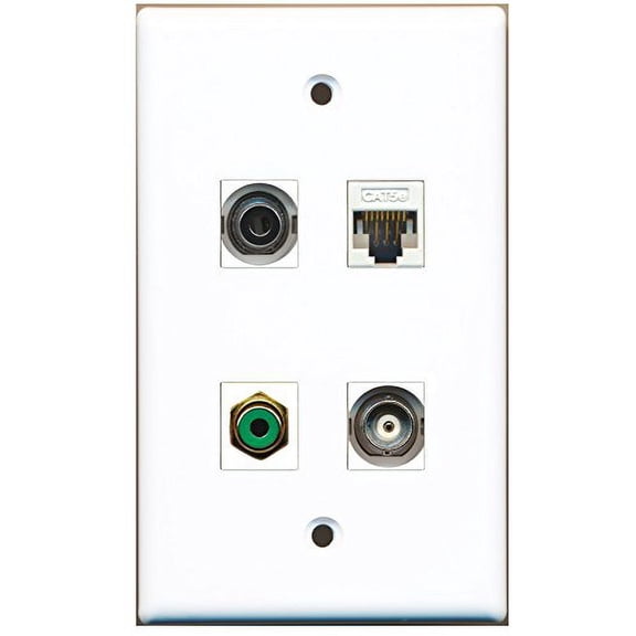 RiteAV - 1 Port RCA Green 1 Port 3.5mm 1 Port BNC 1 Port Cat5e Ethernet White Wall Plate
