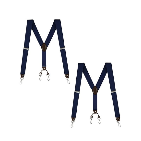 Buyless Fashion 2 pack Suspenders for Men - 48" Elastic Adjustable Straps 1 1/4" - Y Back with Metal Hooks - 5137-2-Navy