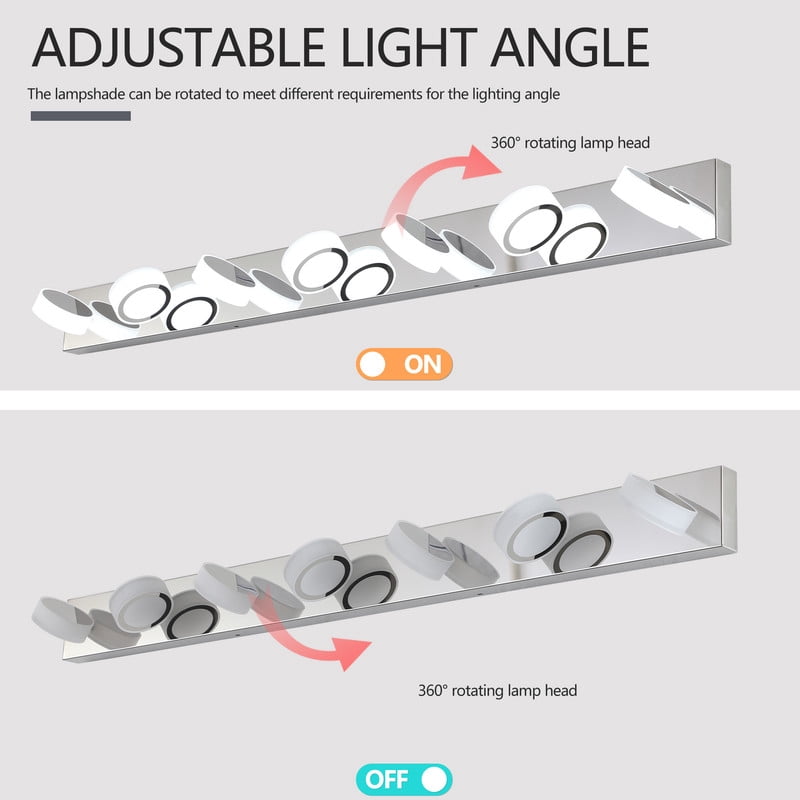 52" Modern 7-Light LED Vanity Light Fixture – Chrome Finish with Acrylic Shades, Dimmable Bathroom Lighting Fixture Over Mirror, Energy-Efficient Wall Sconce for Bathroom or Dressing Area