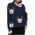 thumbnail image 3 of Fartey Christmas Sweater for Women Cute Funny Xmas Open Front Button Down Sweater Cardigans Fall Winter Long Sleeves Knitted Coat Navy M, 3 of 7