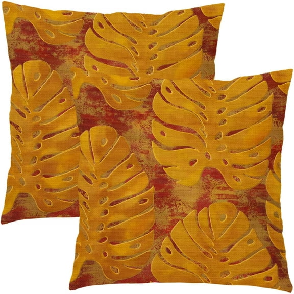 Yellow Leaf Pillow Covers 18X18 Inch Summer Tropical Monstera Leaves Plant Decorative Pillow Cases Set of 2 Botanical Cotton Linen Throw Pillows Modern Home Decor for Couch Cushion Outdoor