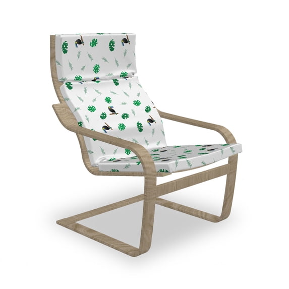 Tropic Armchair Pad and Slipcover, Exotic Monstera Leaves and Toucan Birds Hawaiian Pattern on Plain Backdrop, 1 Piece Soft Cushion Replacement with Removable Cover, White Green Black, by Ambesonne