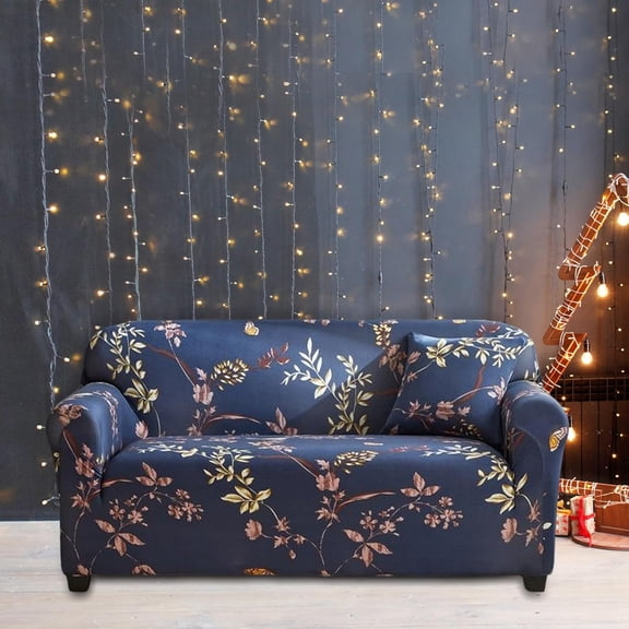 Sofa Cover Elastic Seat Cover L-Shaped Couch Cover Recliner Chaise Chair Cover 1/2/3/4 Seat (Blue Flowers, 4 Seat（Size 92-118inch）)