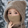 thumbnail image 7 of Women's 3-in-1 Balaclava Winter Hat with Bear Ears, Fleece Lined Windproof Hood Scarf Mask for Skiing Hiking Cycling and Cold Weather - Khaki, 7 of 7