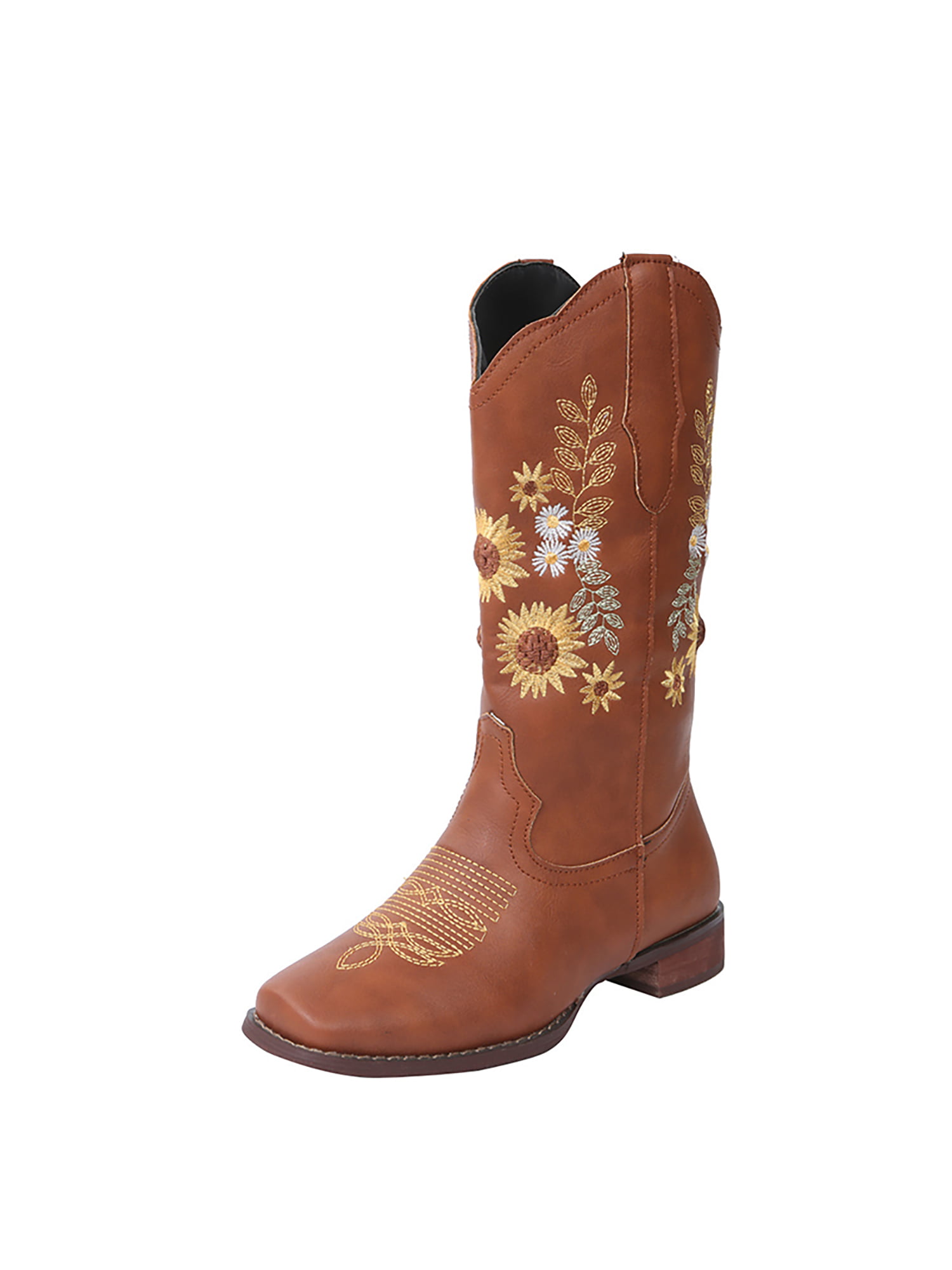SIMANLAN Ladies Western Fashion Square Toe For Faux Mid Calf Cowgirl Shoes Red-brown 6.5 - Walmart.com