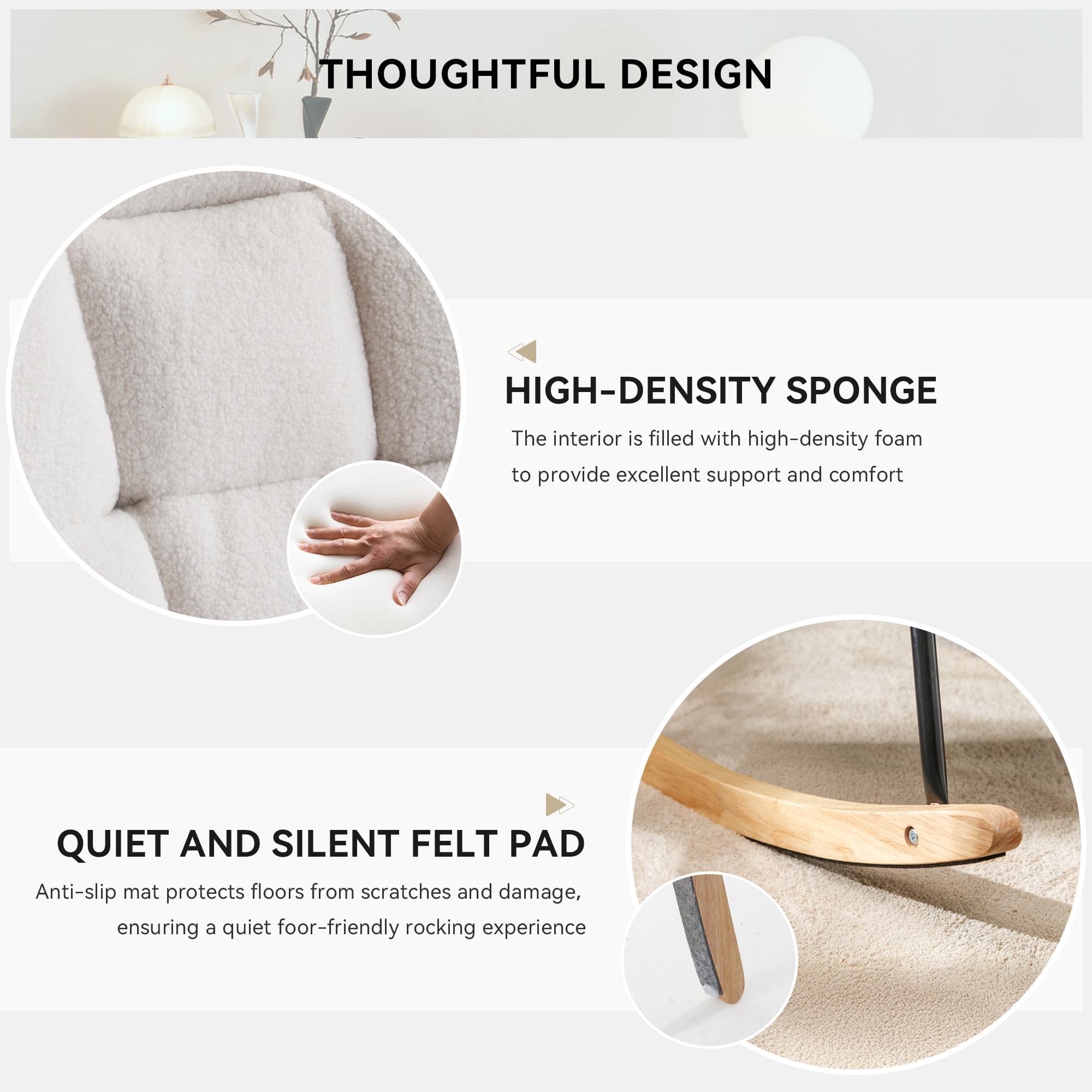 Rocking Chair With Thick Headrest, Nursery Glider Comfy Accent Chair With High Backrest, Upholstered Living Room Armchair For Home Office Living Room Nursery