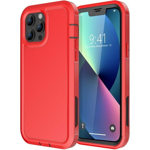 for iPhone 13 Pro Max Case, [Shockproof] [Dropproof] [Dust-Proof] Built-in Screen Protector Protective Phone Case Cover for Apple iPhone 13 Pro Max (Red)