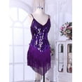 thumbnail image 3 of JanJean Women's Sequin Fringe Tassel Latin Dance Dress Tango Rumba Samba Costumes Ballroom Dancewear Purple One_Size, 3 of 7