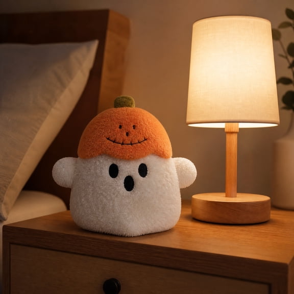 Halloween Decorations Plush Ghost with Pumpkin Hat, 7.87 Inch Soft Stuffed Toy for Home Display & Party Favors