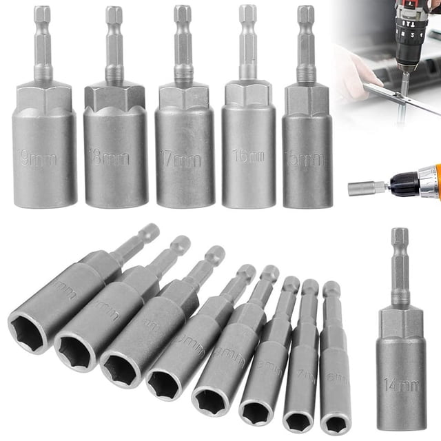 Juego Llaves Vaso Hexagonales 14 Piezas, Kit Adaptador Llave Profundidad 6-19 mm Puntas Destornillador para Tuercas VáStago Hexagonal Colocador Cambio RáPido