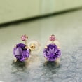 thumbnail image 3 of Gem Stone King 2.08 Ct Round Purple Amethyst Pink Lab Grown Diamond 14K Yellow Gold Earrings, 3 of 3
