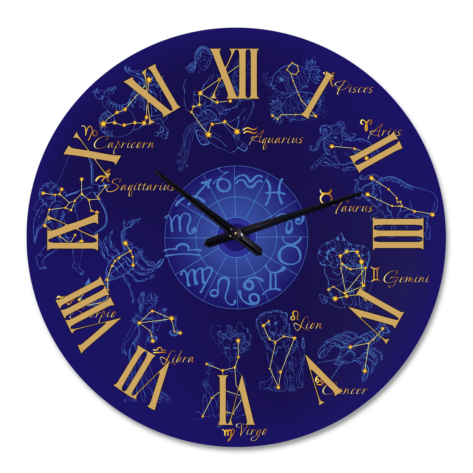 Designart 'Zodiac With Constellations And Zodiac Signs' Modern Wall Clock