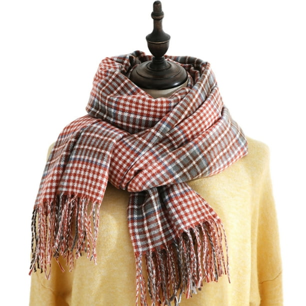 Bufanda de invierno para mujer, chal de cachemira con borlas y cuadros grandes, bufandas de gran tamaño, bufandas cálidas y acogedoras para invierno y otoño