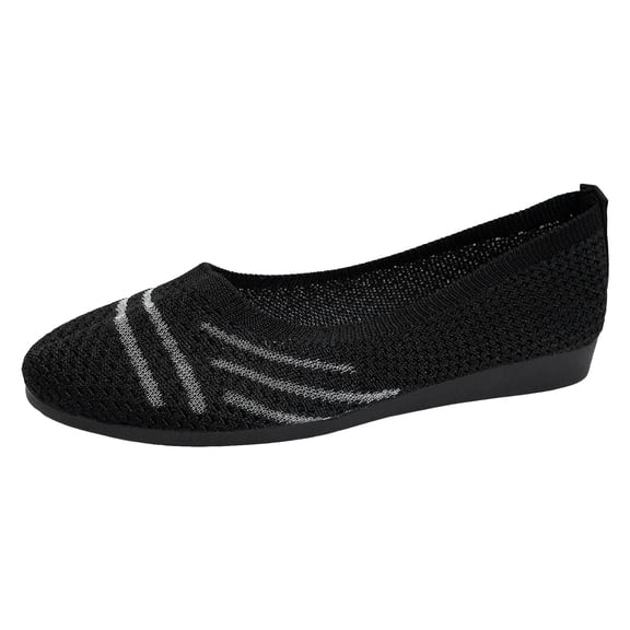 Women's Breathable Ballet Flat Knit Dress Shoes Lightweight Slip On Sneakers Comfortable Non Slip Barefoot Shoes Black Size 7.5