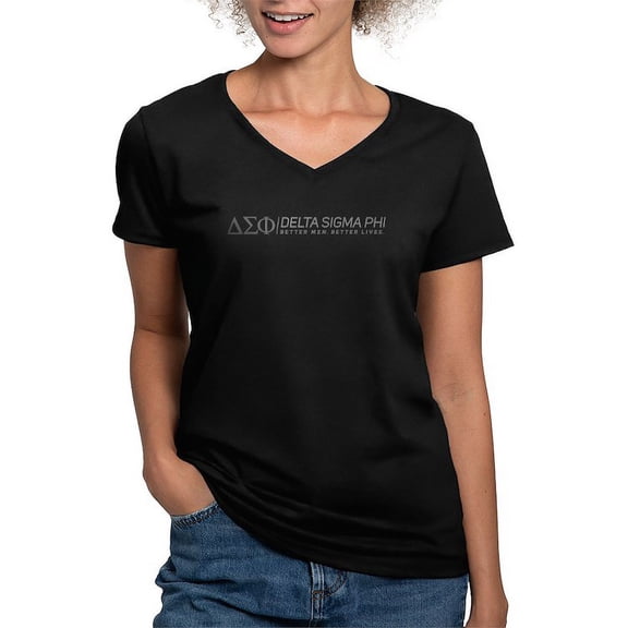 CafePress - Delta Sigma Phi Grayscale Logo T Shirt - Women's V-Neck Dark T-Shirt