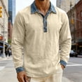 thumbnail image 4 of Polo Shirt Men Long Sleeve Button Down Tee Shirts Slim Fit Beige Men's Shirts, 4 of 4