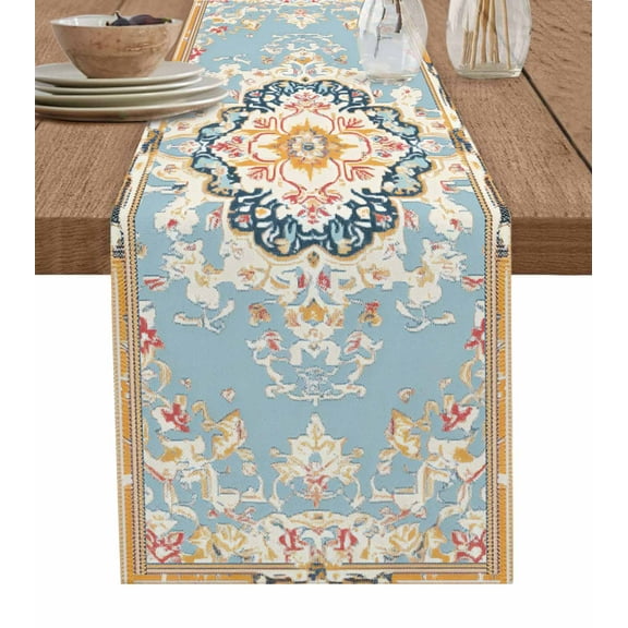 Hokiten Table Runners 48 Inches Long Dress Scarves, Blue Brown Boho Farmhouse Kitchen/Dining Table Runner, Short Coffee Tablerunners, Vintage Abstract Art Etnic 13x48 Inch