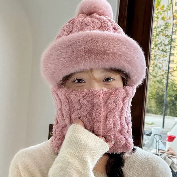 Winter Thermal Hat With Integrated Scarf For Cold Weather Windproof Riding And Outdoor Activities