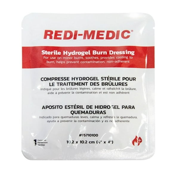 Redi-Medic 4 x 4-in (10 x 10-cm) Sterile HydroGel Burn Dressing for 1st & 2nd Degree Burns, First Aid Burn Dressing for Sunburn, Scalds & Emergencies. Soothes & Cools.