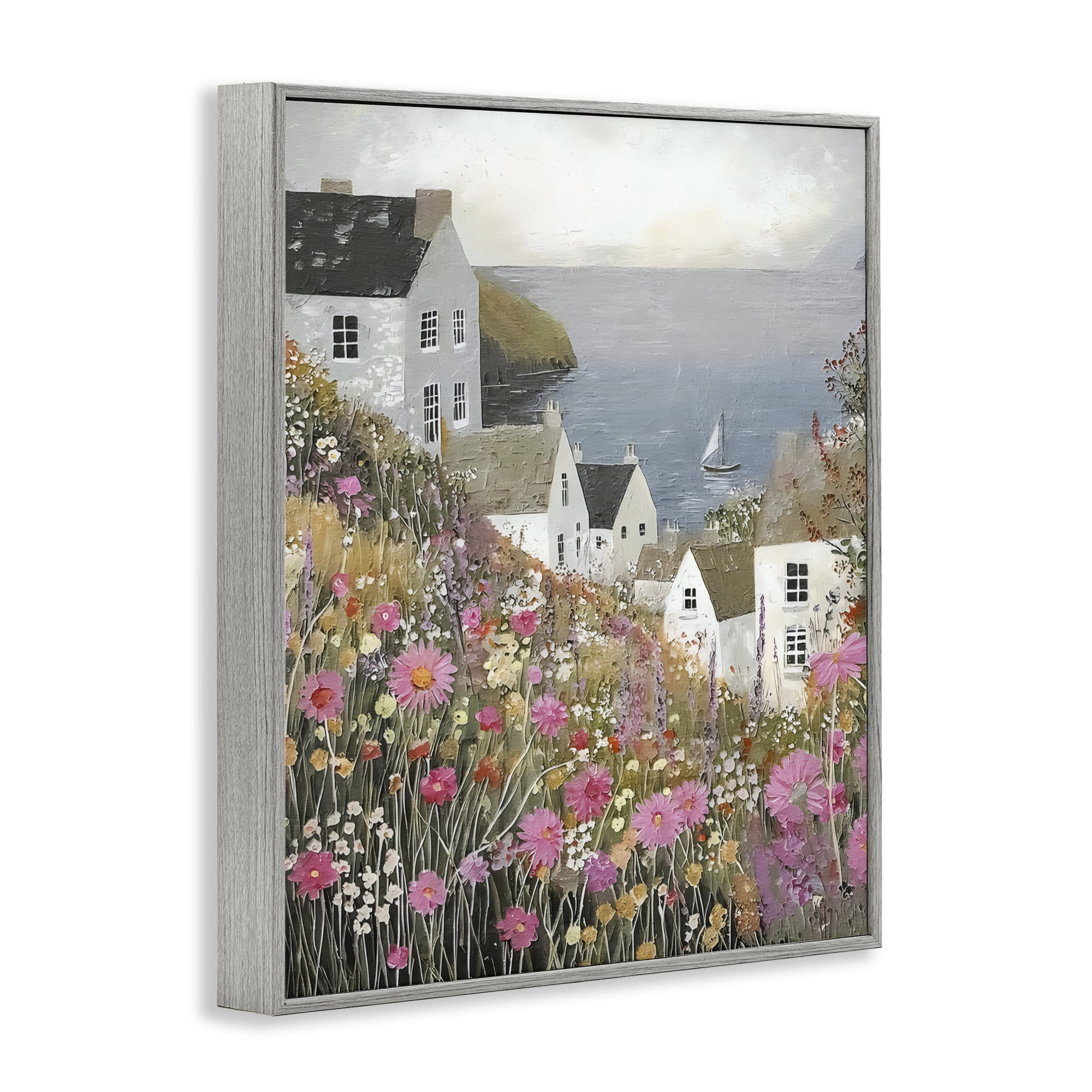 Stupell Industries Picturesque Village over Sea Gray Framed Giclee Art, design by Riley B
