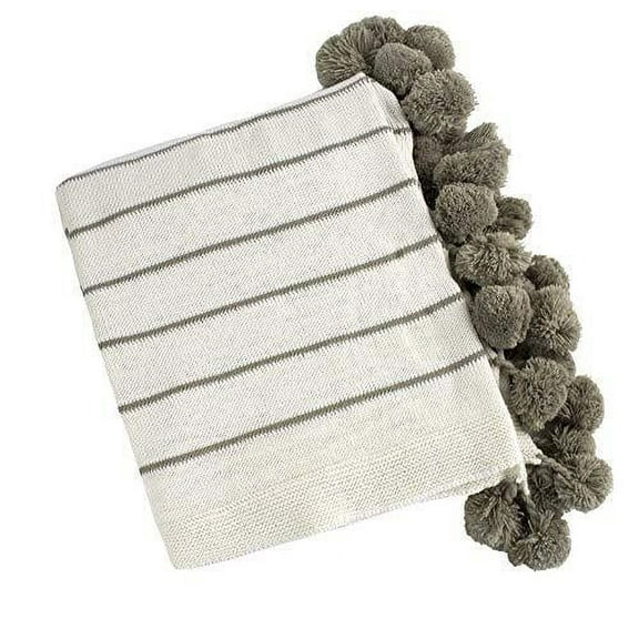 Fennco Styles Chic Pom Pom Striped Woven Throw Blanket