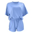 thumbnail image 2 of AYA Ensemble Décontracté pour Femmes d'Été Uni à Col Rond, Chandail à Manches Mi-Longues et Shorts, 2 of 4