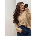 thumbnail image 3 of Long Sleeve Crewneck Button Down Womens Sweaters Fall Open Front Chunky Cardigan Sweaters for Women 2025 Deep  M, 3 of 5