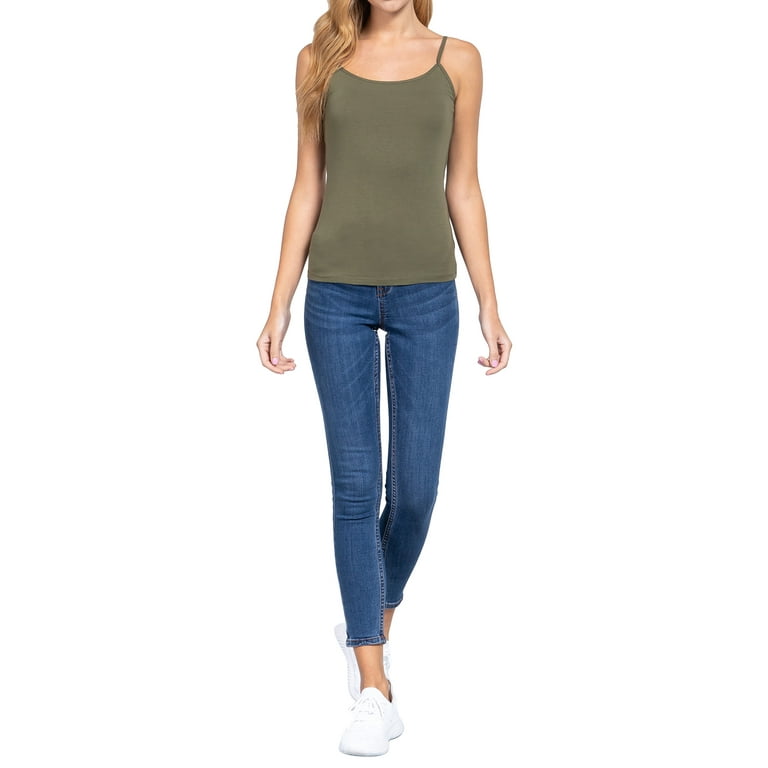 Juniors Solid Plain Adjustable Spaghetti Strap Layering Cropped