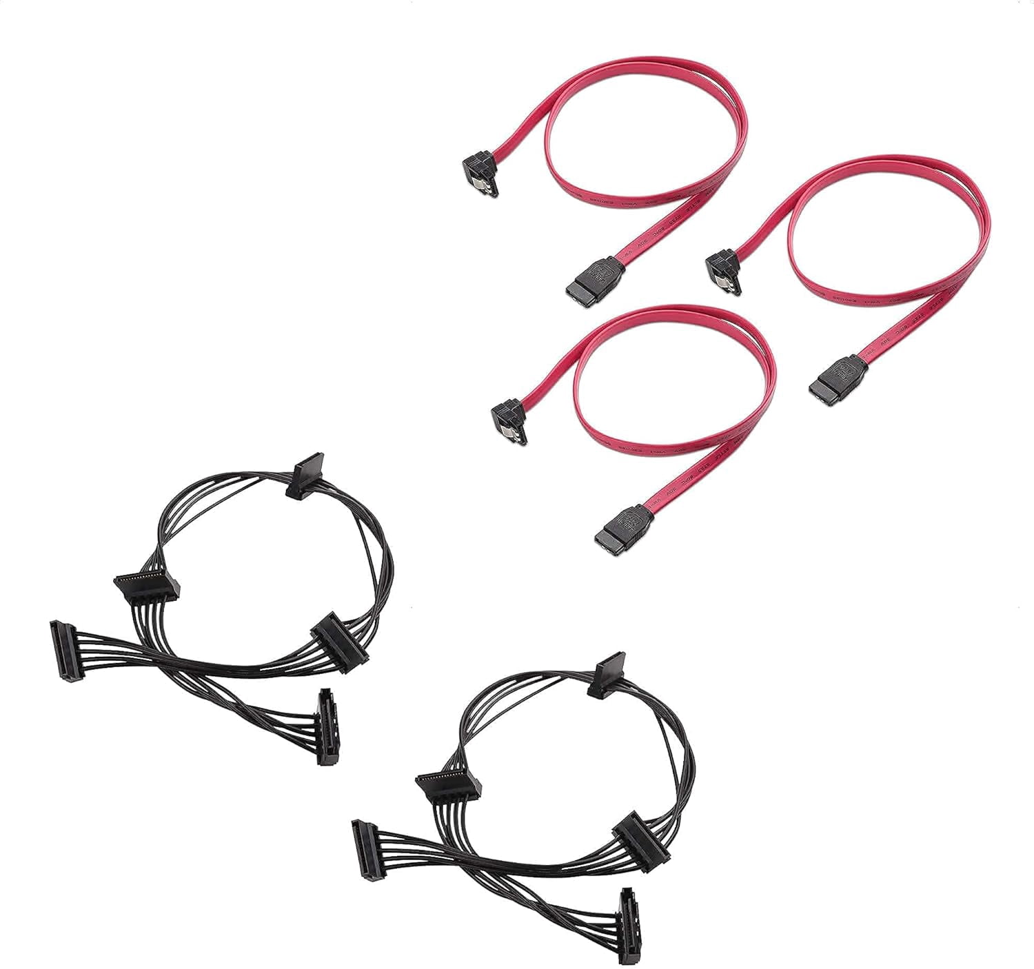 HRTGFD-3-Pack 90 Degree Right Angle SATA III 6.0 Gbps Cable Red - 24 Inches & 2-Pack 15 Pin to 4 SATA Power Splitter Cable - 18 Inches