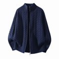 thumbnail image 3 of Kukoosong Men's Stand Collar Full Zip Cable Knit Cardigan, Solid Color Long Sleeve Sweater Jacket with Ribbed Cuffs, Relaxed Fit Warm Outerwear for Fall Winter Daily Wear, 3 of 7