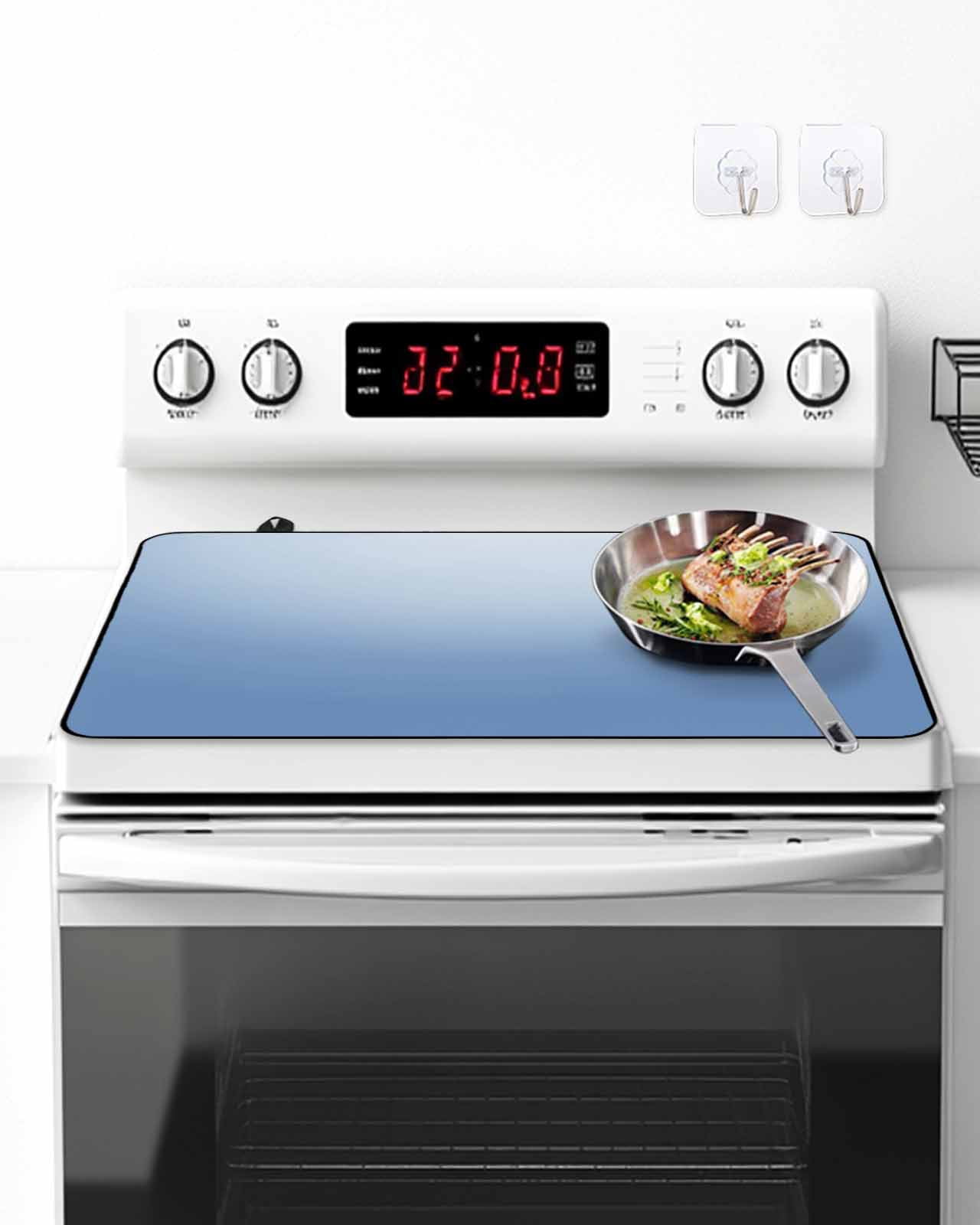 Stove Top Covers for Electric Stove, Blue Ombre Glass Stovetop Cover Protector, Modern Minimalist Gradient Aesthetic Induction Cooktop Protector Oven Mat for Kitchen Countertop 24"x21"