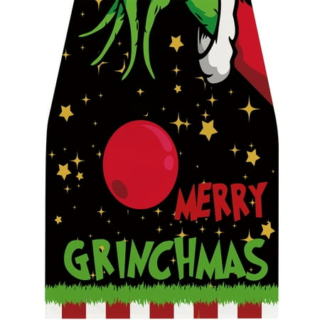 

Yubatuo Linen Green Christmas Table Runner Merry Grinchmas Tablecloth Christmas Xmas Winter Holiday Home Kitchen Table Decorations 13x72 Inch