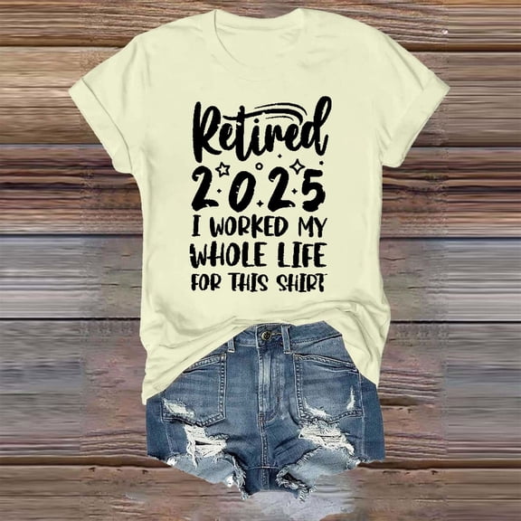 Beige Womens Summer Tops Teacher Retired Tshirts Womens Retirement Class Of 2025 Countdown In Graphic Tees Funny V Neck T Shirt Shirts for Women
